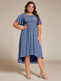 A-Line Pleated Short Sleeve Empire-Waist Scoop Neck Chiffon Wedding Guest Dress