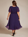 A-Line Pleated Short Sleeve Empire-Waist Scoop Neck Chiffon Wedding Guest Dress
