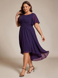 A-Line Pleated Short Sleeve Empire-Waist Scoop Neck Chiffon Wedding Guest Dress