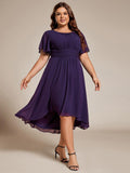 A-Line Pleated Short Sleeve Empire-Waist Scoop Neck Chiffon Wedding Guest Dress