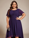 A-Line Pleated Short Sleeve Empire-Waist Scoop Neck Chiffon Wedding Guest Dress