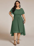 A-Line Pleated Short Sleeve Empire-Waist Scoop Neck Chiffon Wedding Guest Dress