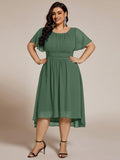 A-Line Pleated Short Sleeve Empire-Waist Scoop Neck Chiffon Wedding Guest Dress