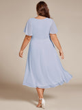 A-Line Pleated Short Sleeve Empire-Waist Scoop Neck Chiffon Wedding Guest Dress
