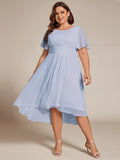 A-Line Pleated Short Sleeve Empire-Waist Scoop Neck Chiffon Wedding Guest Dress