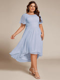 A-Line Pleated Short Sleeve Empire-Waist Scoop Neck Chiffon Wedding Guest Dress