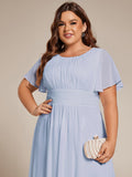 A-Line Pleated Short Sleeve Empire-Waist Scoop Neck Chiffon Wedding Guest Dress