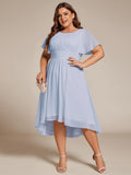 A-Line Pleated Short Sleeve Empire-Waist Scoop Neck Chiffon Wedding Guest Dress