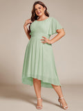 A-Line Pleated Short Sleeve Empire-Waist Scoop Neck Chiffon Wedding Guest Dress