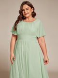 A-Line Pleated Short Sleeve Empire-Waist Scoop Neck Chiffon Wedding Guest Dress