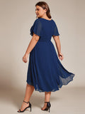A-Line Pleated Short Sleeve Empire-Waist Scoop Neck Chiffon Wedding Guest Dress