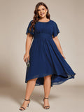 A-Line Pleated Short Sleeve Empire-Waist Scoop Neck Chiffon Wedding Guest Dress