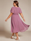 A-Line Pleated Short Sleeve Empire-Waist Scoop Neck Chiffon Wedding Guest Dress