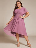 A-Line Pleated Short Sleeve Empire-Waist Scoop Neck Chiffon Wedding Guest Dress