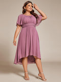 A-Line Pleated Short Sleeve Empire-Waist Scoop Neck Chiffon Wedding Guest Dress