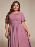 A-Line Pleated Short Sleeve Empire-Waist Scoop Neck Chiffon Wedding Guest Dress