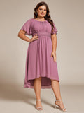 A-Line Pleated Short Sleeve Empire-Waist Scoop Neck Chiffon Wedding Guest Dress