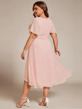 A-Line Pleated Short Sleeve Empire-Waist Scoop Neck Chiffon Wedding Guest Dress