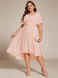A-Line Pleated Short Sleeve Empire-Waist Scoop Neck Chiffon Wedding Guest Dress