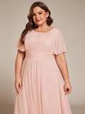 A-Line Pleated Short Sleeve Empire-Waist Scoop Neck Chiffon Wedding Guest Dress