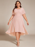 A-Line Pleated Short Sleeve Empire-Waist Scoop Neck Chiffon Wedding Guest Dress