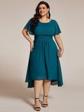 A-Line Pleated Short Sleeve Empire-Waist Scoop Neck Chiffon Wedding Guest Dress