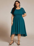 A-Line Pleated Short Sleeve Empire-Waist Scoop Neck Chiffon Wedding Guest Dress