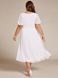 A-Line Pleated Short Sleeve Empire-Waist Scoop Neck Chiffon Wedding Guest Dress