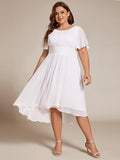 A-Line Pleated Short Sleeve Empire-Waist Scoop Neck Chiffon Wedding Guest Dress