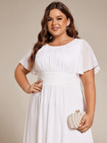 A-Line Pleated Short Sleeve Empire-Waist Scoop Neck Chiffon Wedding Guest Dress