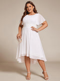 A-Line Pleated Short Sleeve Empire-Waist Scoop Neck Chiffon Wedding Guest Dress