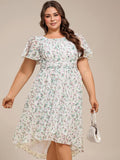 A-Line Pleated Short Sleeve Empire-Waist Scoop Neck Chiffon Wedding Guest Dress