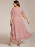 Ruffles V-Neck A-Line Chiffon Wedding Guest Dress with Short Sleeves