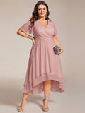 Ruffles V-Neck A-Line Chiffon Wedding Guest Dress with Short Sleeves