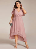 Ruffles V-Neck A-Line Chiffon Wedding Guest Dress with Short Sleeves