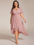 Ruffles V-Neck A-Line Chiffon Wedding Guest Dress with Short Sleeves