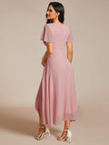Ruffles V-Neck A-Line Chiffon Wedding Guest Dress with Short Sleeves