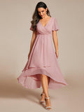 Ruffles V-Neck A-Line Chiffon Wedding Guest Dress with Short Sleeves