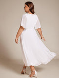 Floral A-Line Short Sleeves V-Neck Applique Empire-Waist Wedding Guest Dress