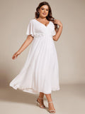 Floral A-Line Short Sleeves V-Neck Applique Empire-Waist Wedding Guest Dress