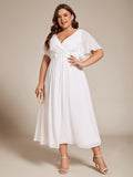 Floral A-Line Short Sleeves V-Neck Applique Empire-Waist Wedding Guest Dress
