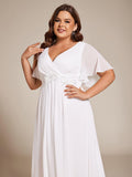 Floral A-Line Short Sleeves V-Neck Applique Empire-Waist Wedding Guest Dress
