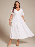 Floral A-Line Short Sleeves V-Neck Applique Empire-Waist Wedding Guest Dress