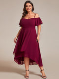 A-Line Cold Shoulder Sweetheart Ruffles Chiffon Wedding Guest Dress