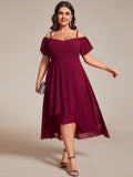 A-Line Cold Shoulder Sweetheart Ruffles Chiffon Wedding Guest Dress