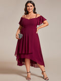 A-Line Cold Shoulder Sweetheart Ruffles Chiffon Wedding Guest Dress