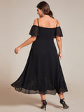 A-Line Cold Shoulder Sweetheart Ruffles Chiffon Wedding Guest Dress