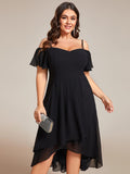 A-Line Cold Shoulder Sweetheart Ruffles Chiffon Wedding Guest Dress
