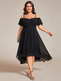 A-Line Cold Shoulder Sweetheart Ruffles Chiffon Wedding Guest Dress