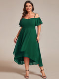 A-Line Cold Shoulder Sweetheart Ruffles Chiffon Wedding Guest Dress